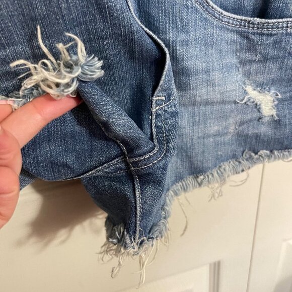Blank NYC Women's Distressed Shadow Pocket Frayed Cut Off Short Overalls Size 27 - Picture 9 of 10